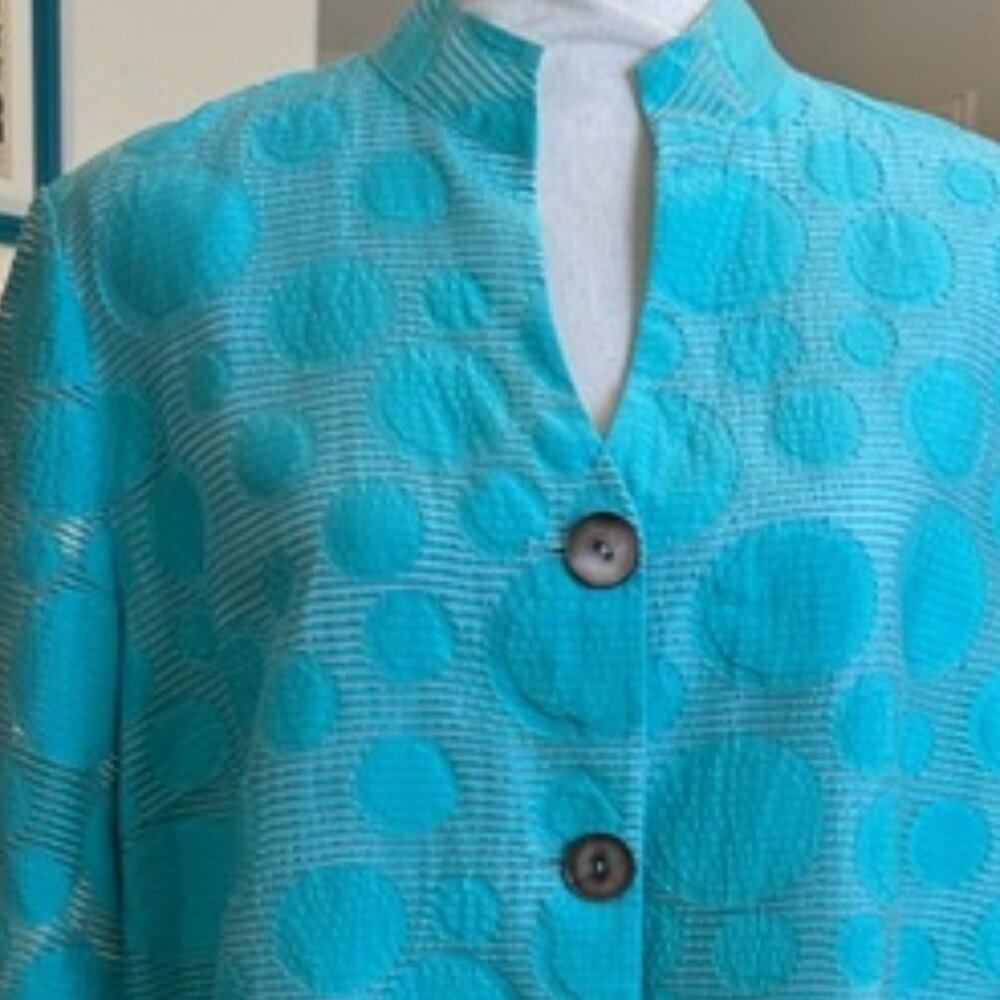 Turquoise Polka Dot Button-Up Jacket - Picture 2 of 7